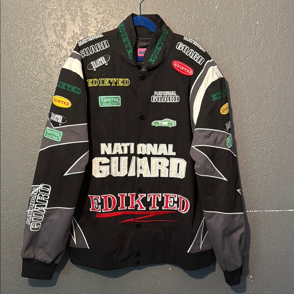 Edikted Black and Gray Bomber Jacket with Ribbed Cuffs